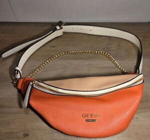Guess Los Angeles Orange White Belt Bag Waist Pack Crossbody Purse Gold Chain